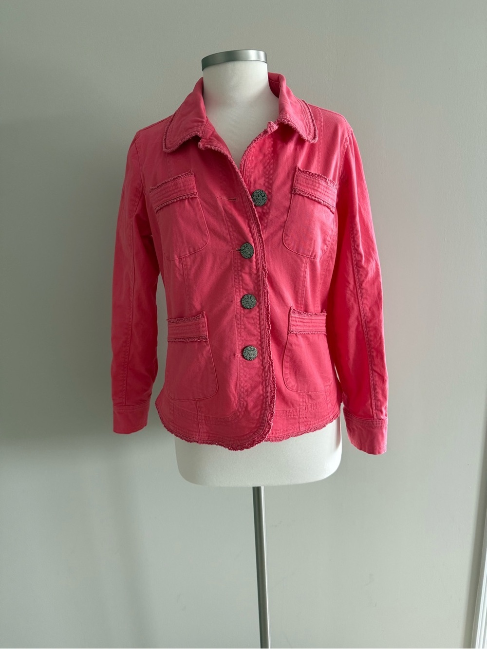 LIVE A LITTLE Denim / Twill Cotton Jacket in Salmon - Picture 3 of 12